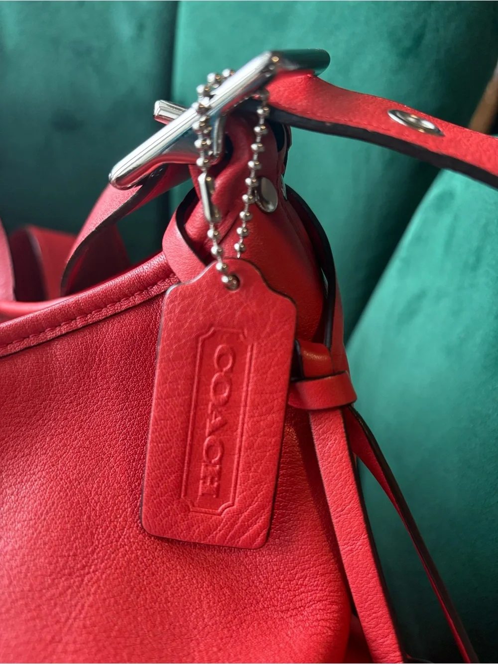 Coach Lexy Pebble Leather Shoulder Bag Red | Large Hobo Tote | Tassel